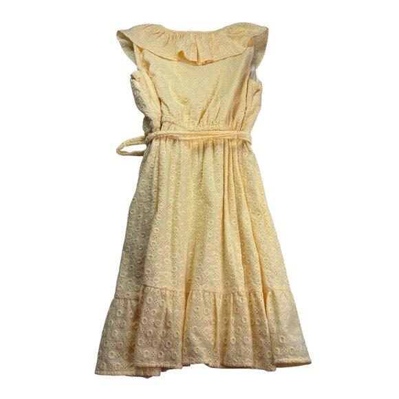 Lauren Conrad Button Fit & Flare Yellow Eyelet Dress Medium Elastic Waist Lined - Picture 4 of 9